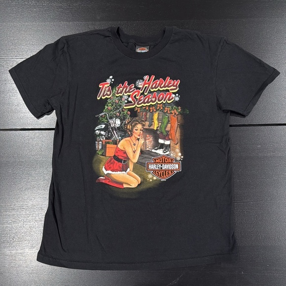 Harley-Davidson Christmas Santa Pin-Up Girl T-Shirt - L - Picture 1 of 5